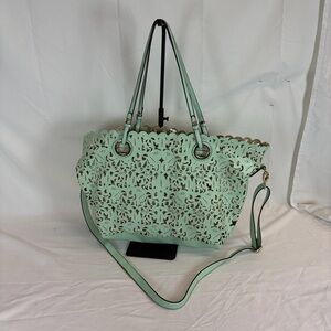 ALDO Mint Green Laser Cut Tote w/ Removable Pouch & Crossbody Strap